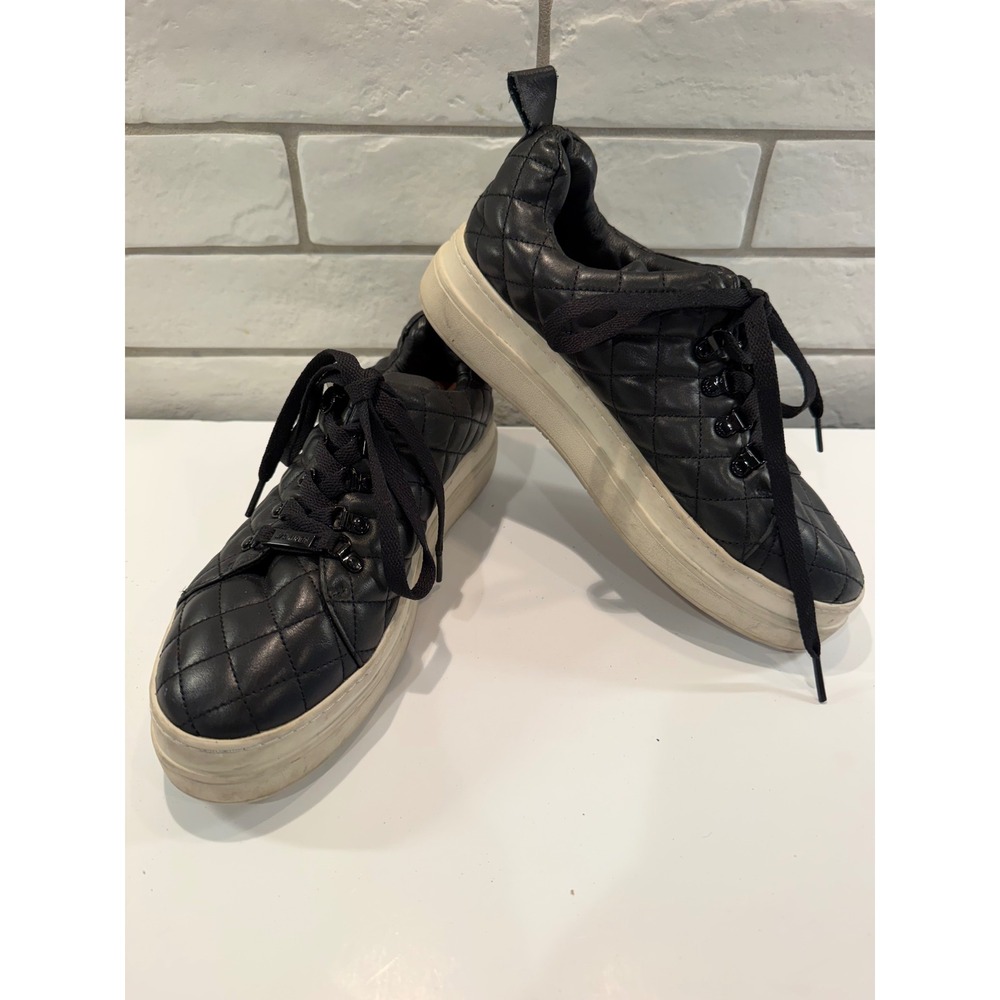 J/Slides Quilted Leather Platform Sneakers Womens 7 Black Lace Up Streetwear